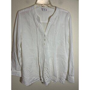 VTG American Sweetheart Cotton Tunic Top Long Sleeve Boho Floral White Sz Large